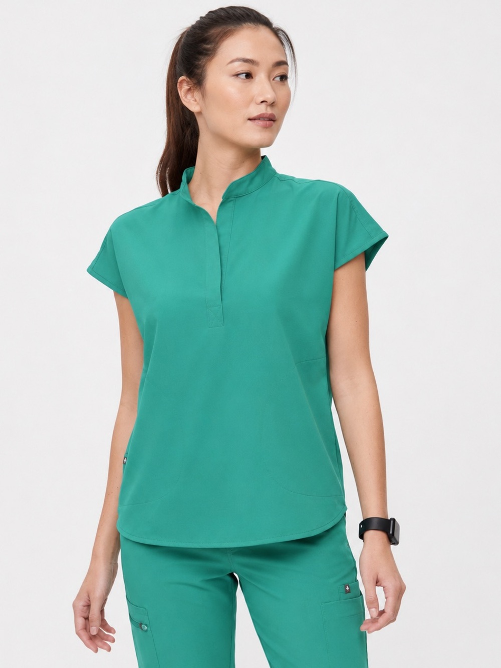 FIGS Rafaela Oversized Scrub Top Small Surgical Green Technical Mandarin Collar